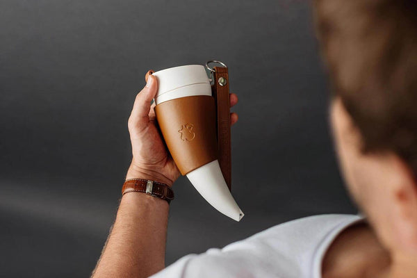 BROWN GOAT Mug (Original) 350ml/12oz with a long and short brown leather strap
