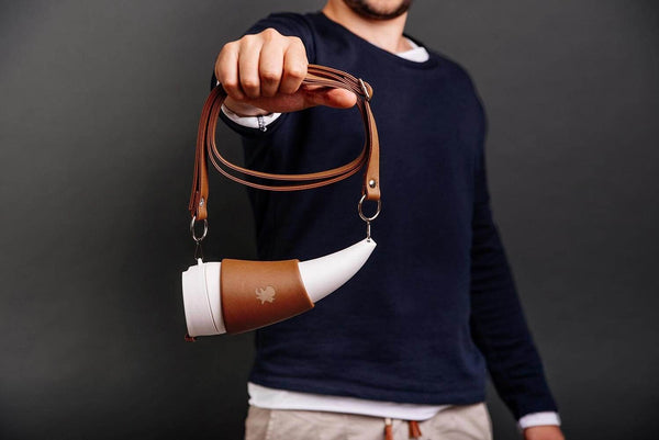 BROWN GOAT Mug (Original) 350ml/12oz with a long and short brown leather strap