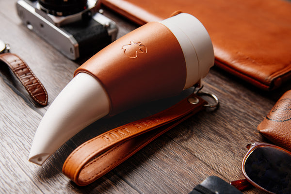 BROWN GOAT Mug (Original) 350ml/12oz with a long and short brown leather strap