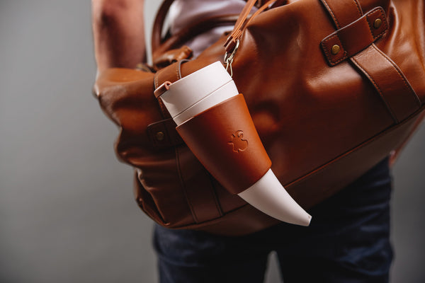 BROWN GOAT Mug (Original) 350ml/12oz with a long and short brown leather strap