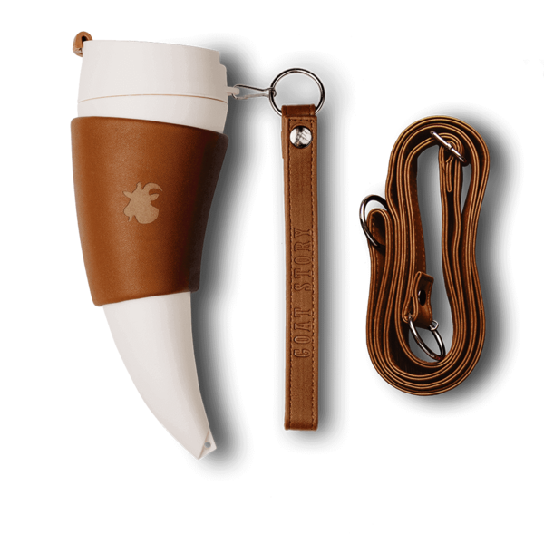 BROWN GOAT Mug (Original) 350ml/12oz with a long and short brown leather strap