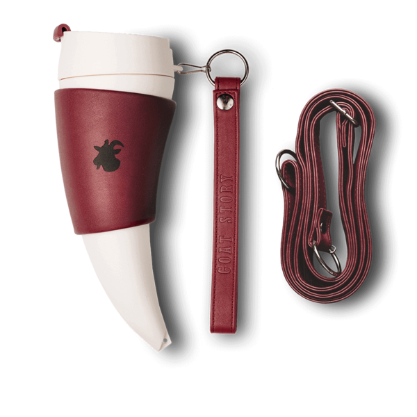 MARSALA GOAT Mug (original) 350ml/12oz with long and short marsala leather strap